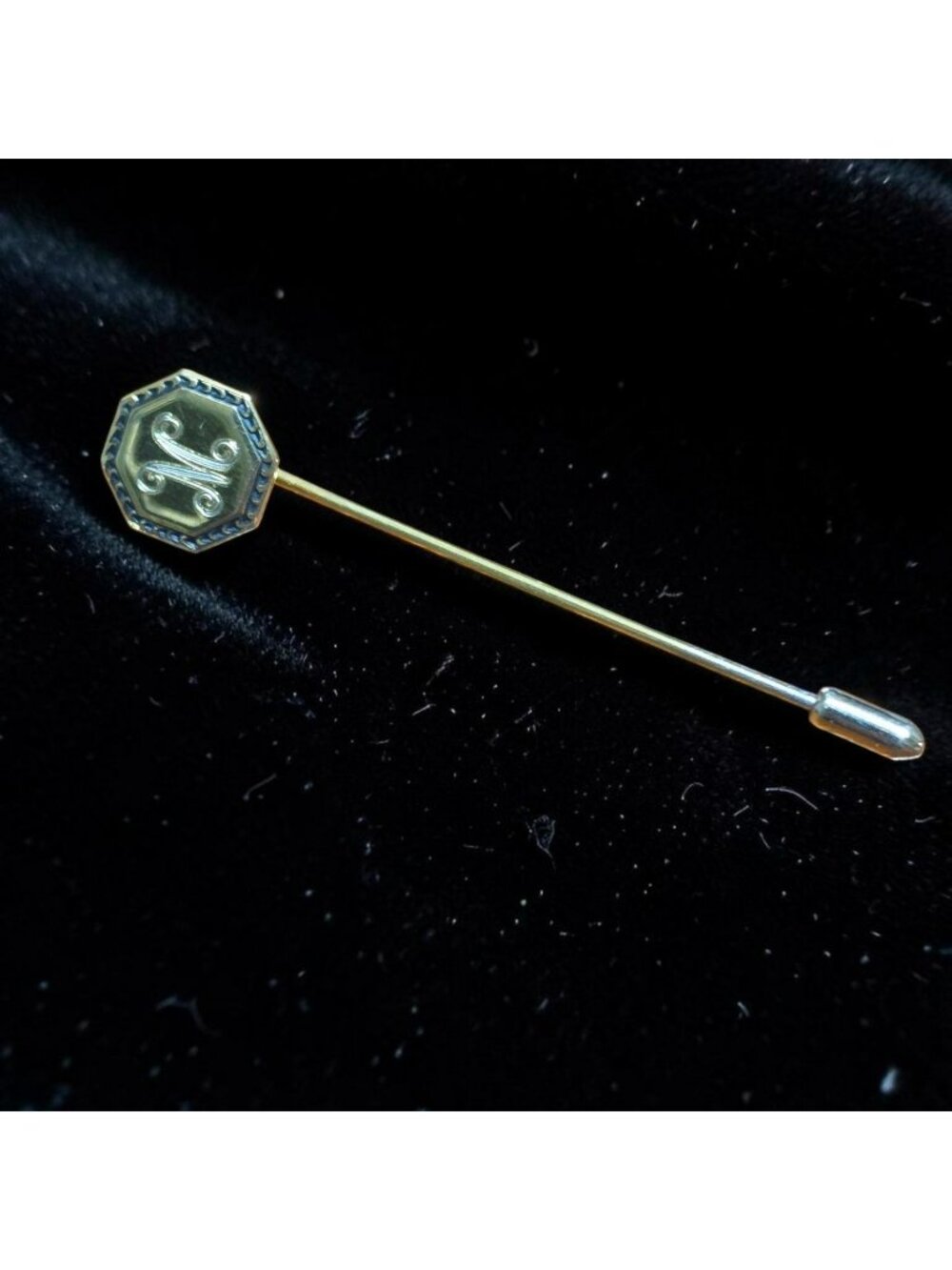 Vintage Gold-Tone Octagonal Monogrammed M Stick Pin Safety Cap